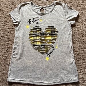 Justice Gray Kids Shirt with Yellow Heart Design